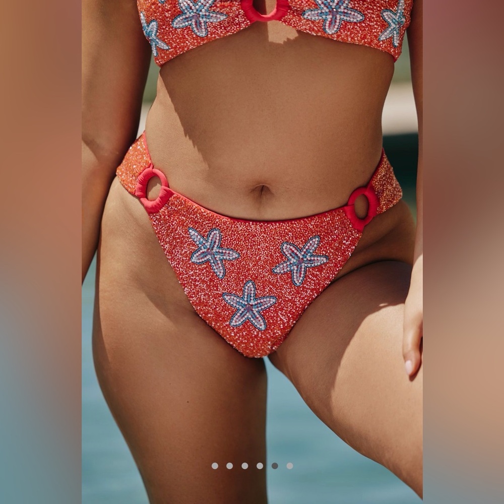 Anthropologie Red Orange Starfish Embellished Bikini Bottom